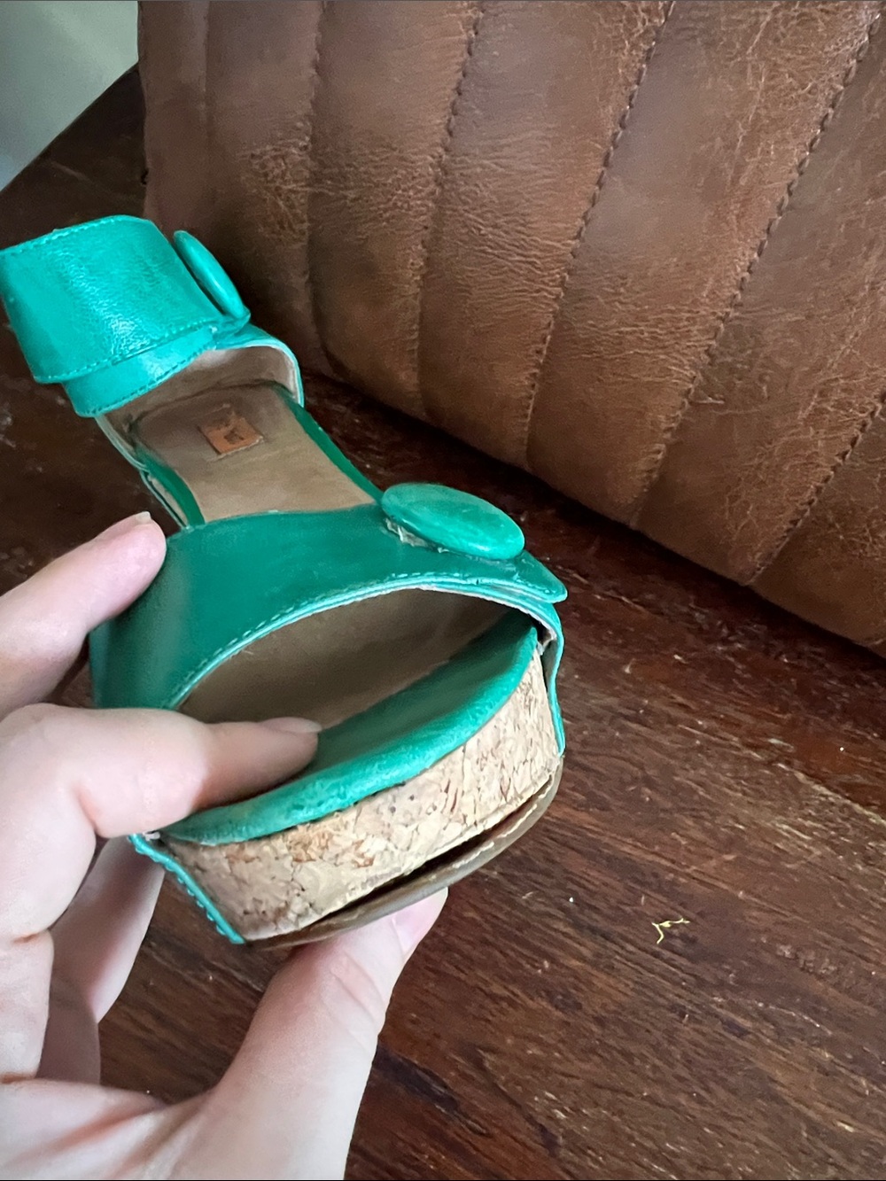 Miz Mooz Green Suede Cork Platform Wedge Sandals - Picture 8 of 8
